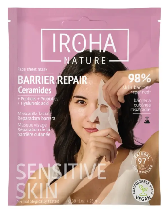 Iroha Nature Maschera riparatrice barriera alla ceramide per pelli sensibili , 25 ml